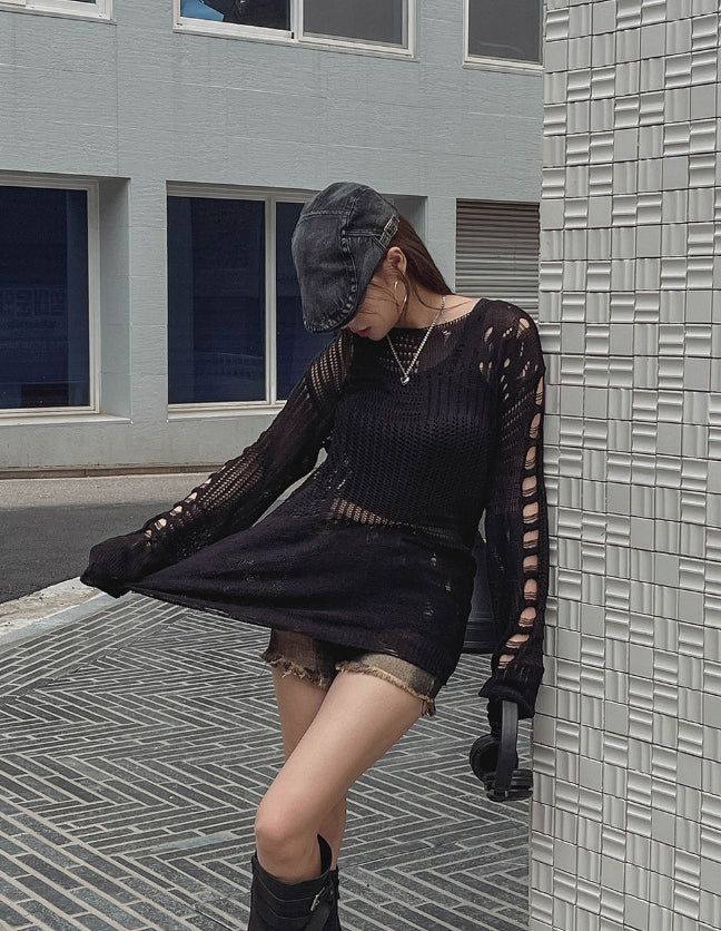 Luffy Openwork Damage Long Knit