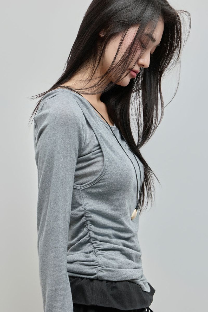 Shirring Layered Tee_Grey