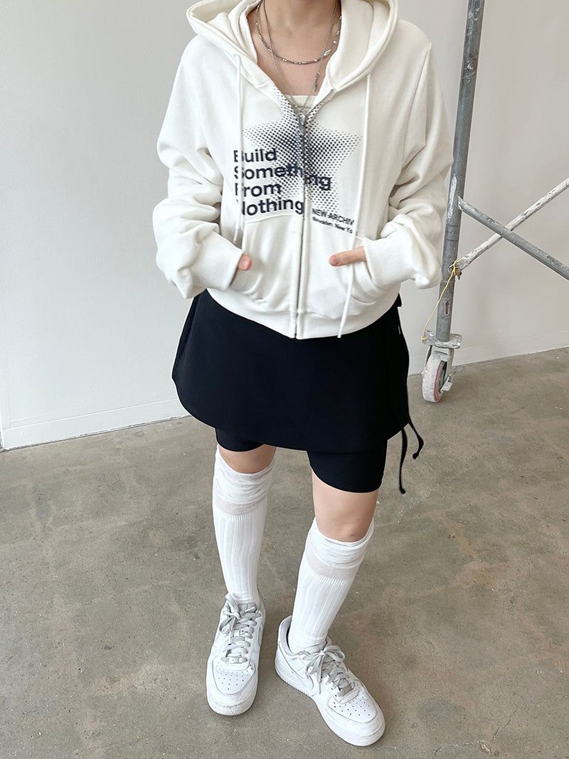 Crop dot hood zip-up