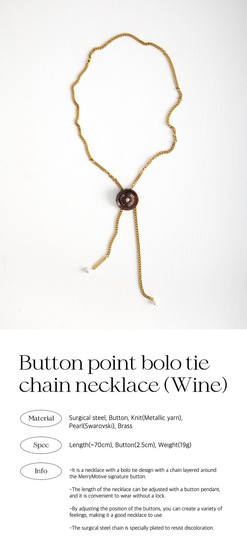 Button point bolo tie chain necklace (Wine)