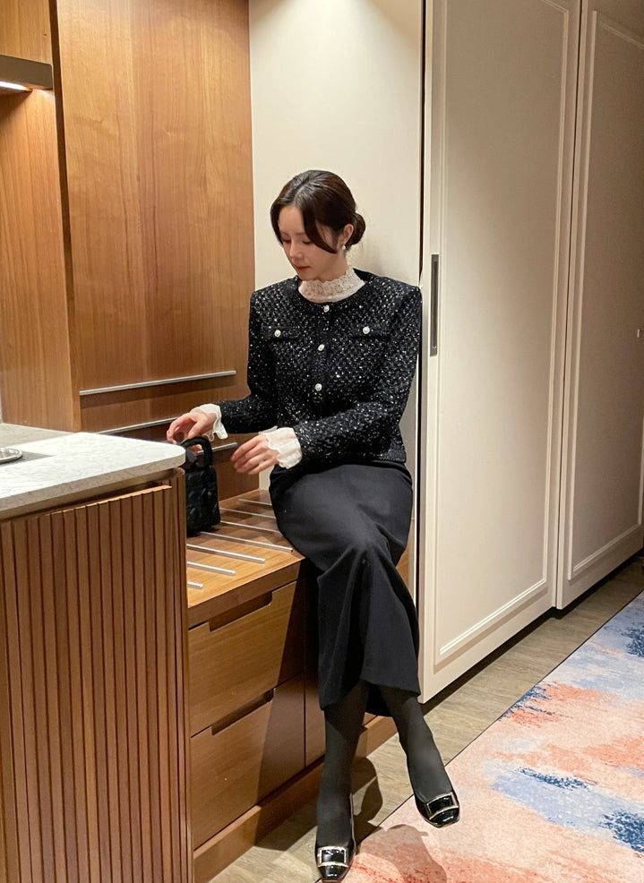 Nemu Spangle Pearl Knit Jacket Cardigan