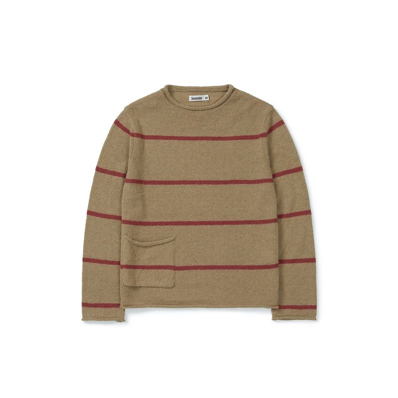 Roll-up stripe pocket knit / Beige