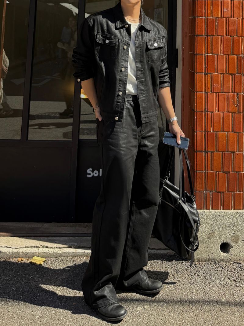 Coating denim trucker crop jacket