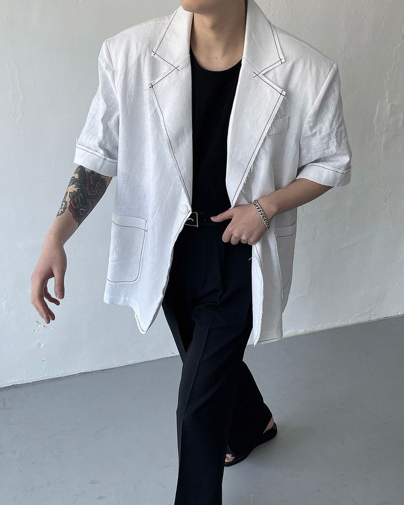 90's Linen Decki Stitch Oversized Jacket (2 colors)