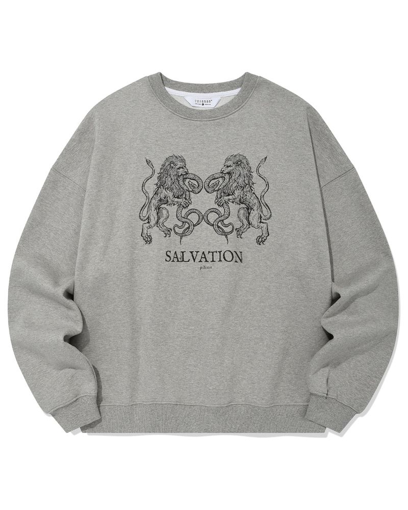 PHOS333（ポス333）の「Salvation Lion スウェットシャツ/メランジグレー（トップス）」