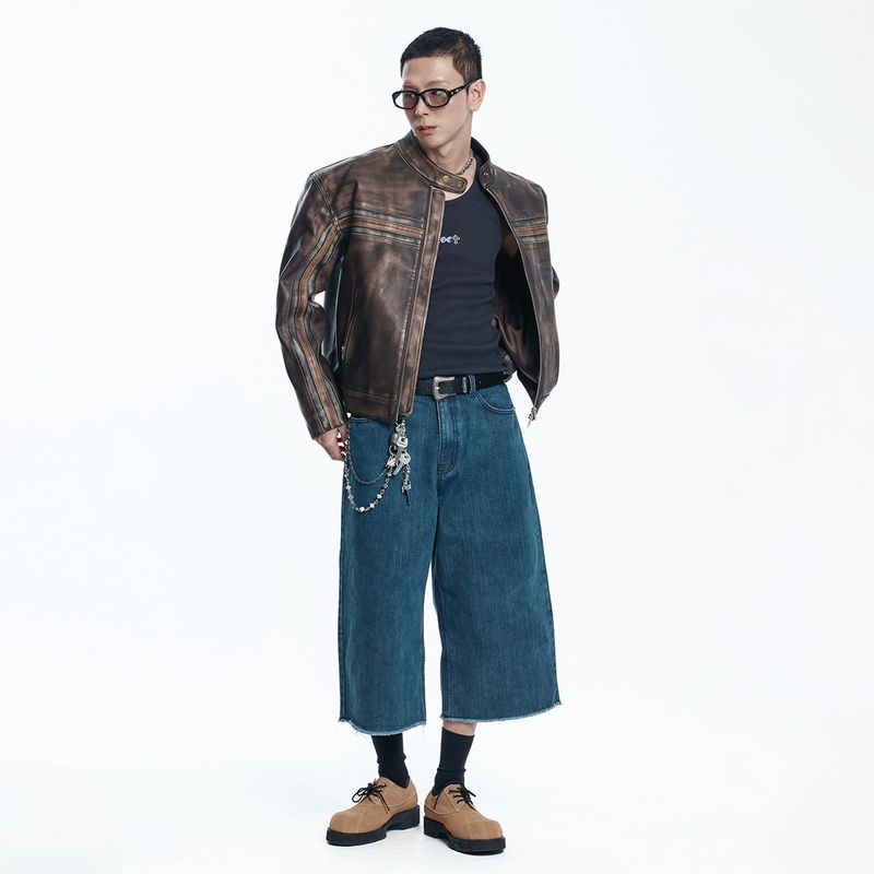 Cut-off Capri Denim Pants - DEEP BLUE