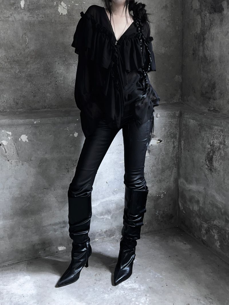 black coated bootcut pants