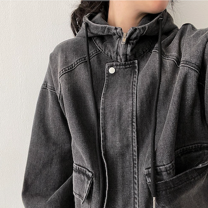 Delt Boxy Fit Two-Way Denim Hooded Jumper