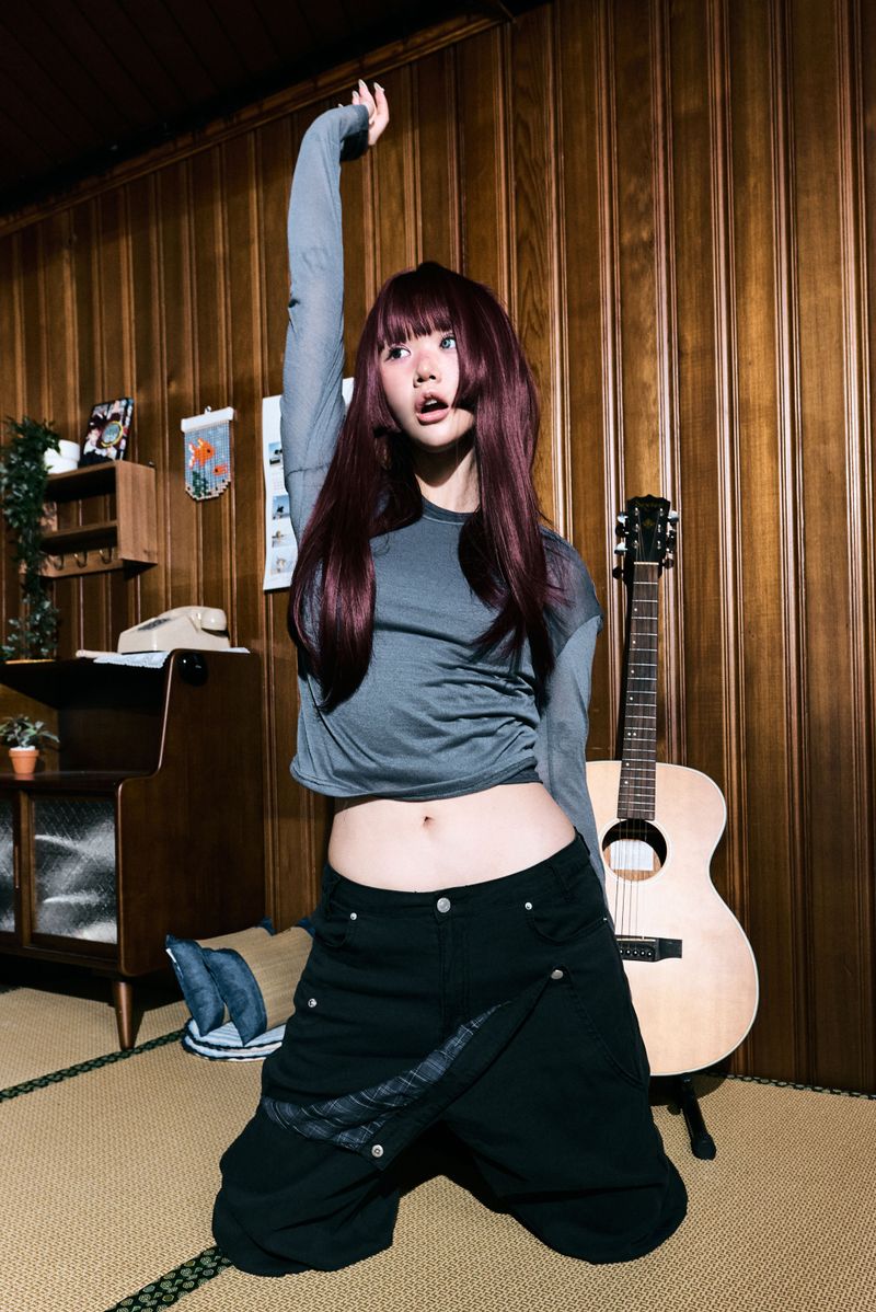 Check asymmetric button wide pants
