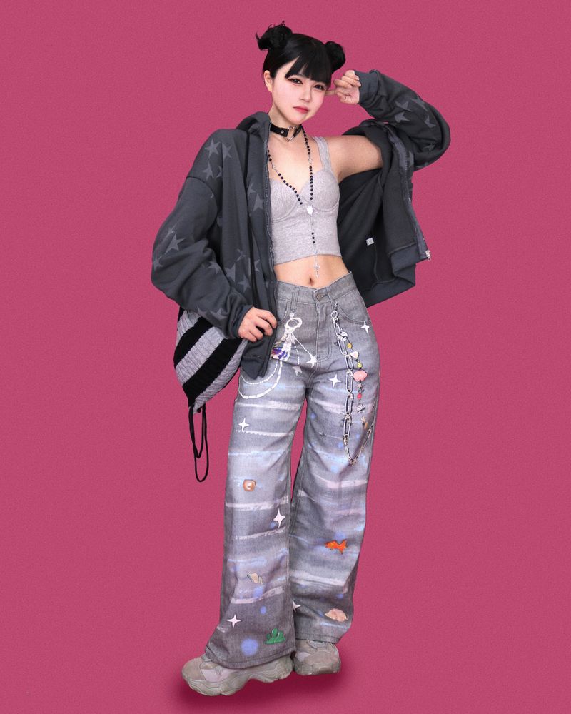 kitsch painting denim pants