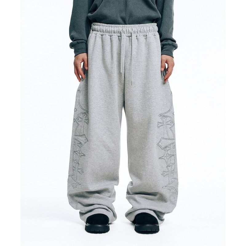 Stud Needle Work Sweat Pants - Grey