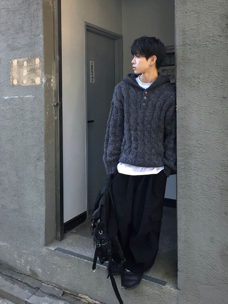 Wit Twisted Henley Neck Hooded Knit 3C