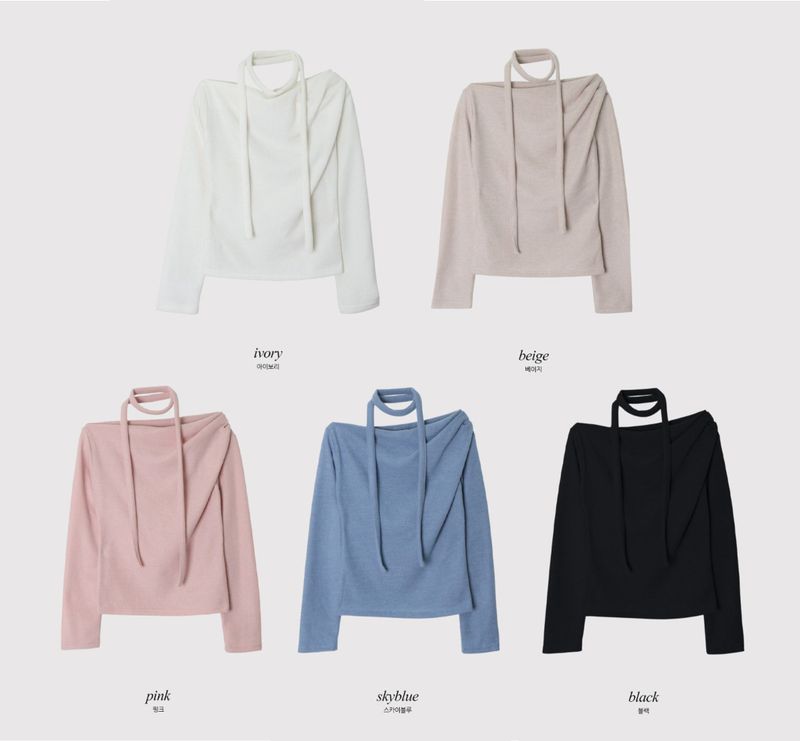 Drape One Shoulder Warm Knit +Tie Set (5color)