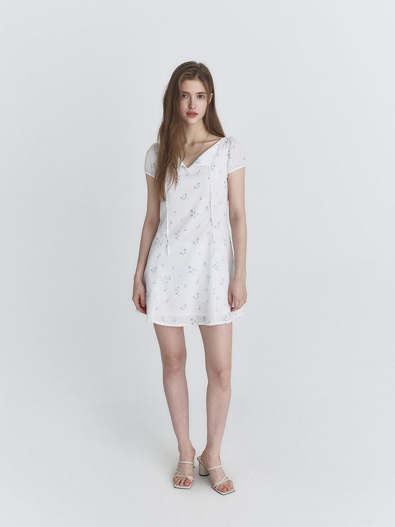 Ribbon flare dress (White)