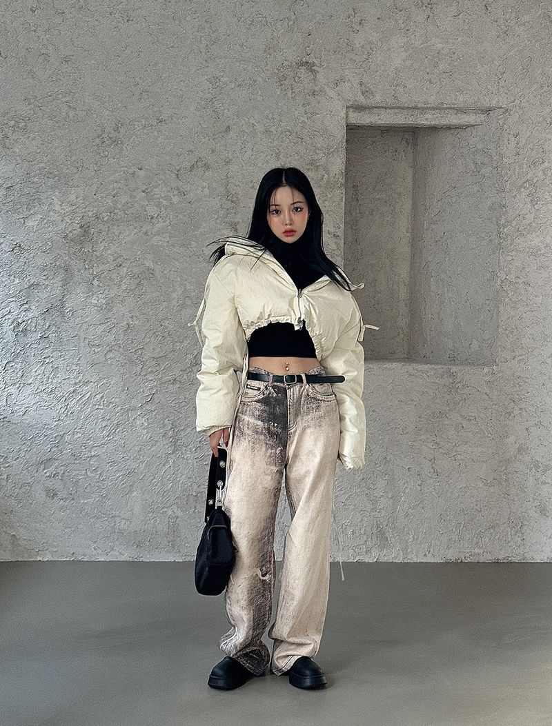 reversible duck down double-sided crop padded coat