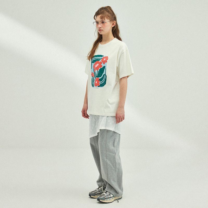 FLOWER DRAWING OVERSIZED T-SHIRT_IVORY