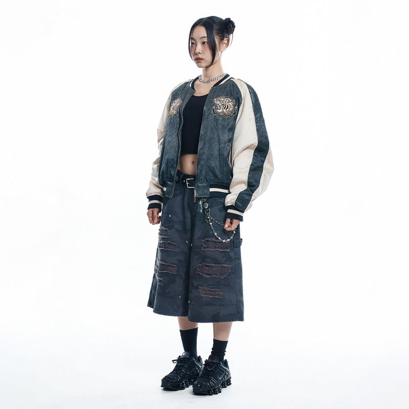 Destroyed Camo Carpenter Bermuda Pants - CHARCOAL