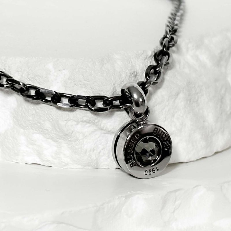 SS-Bullet Back Necklace_Black silver_DIA