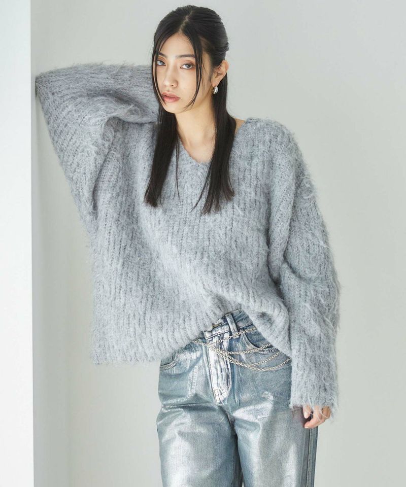 ミックスカラーVネックニット