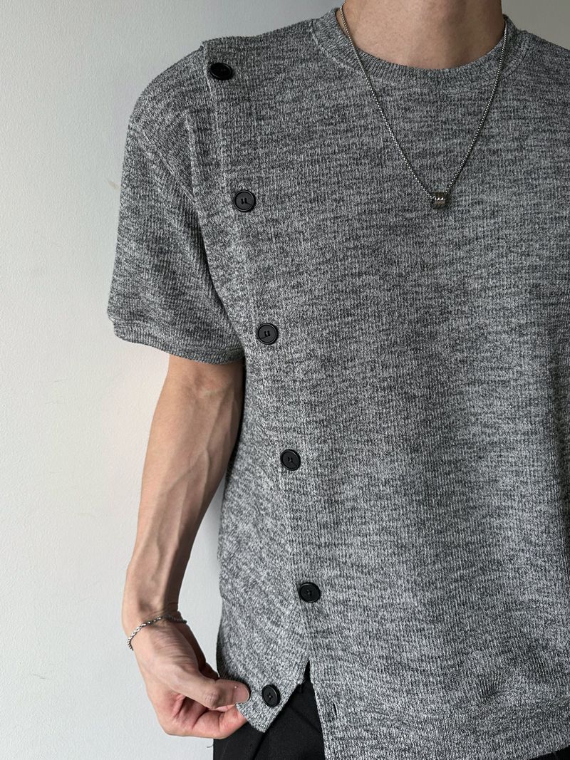 Roa Diagonal Button Short Sleeve Knit