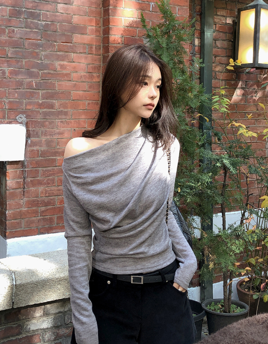 SHOPPERLAND（ショッパーランド）の「Drape Shirring One Shoulder T-Shirt (3color)（Tops）」