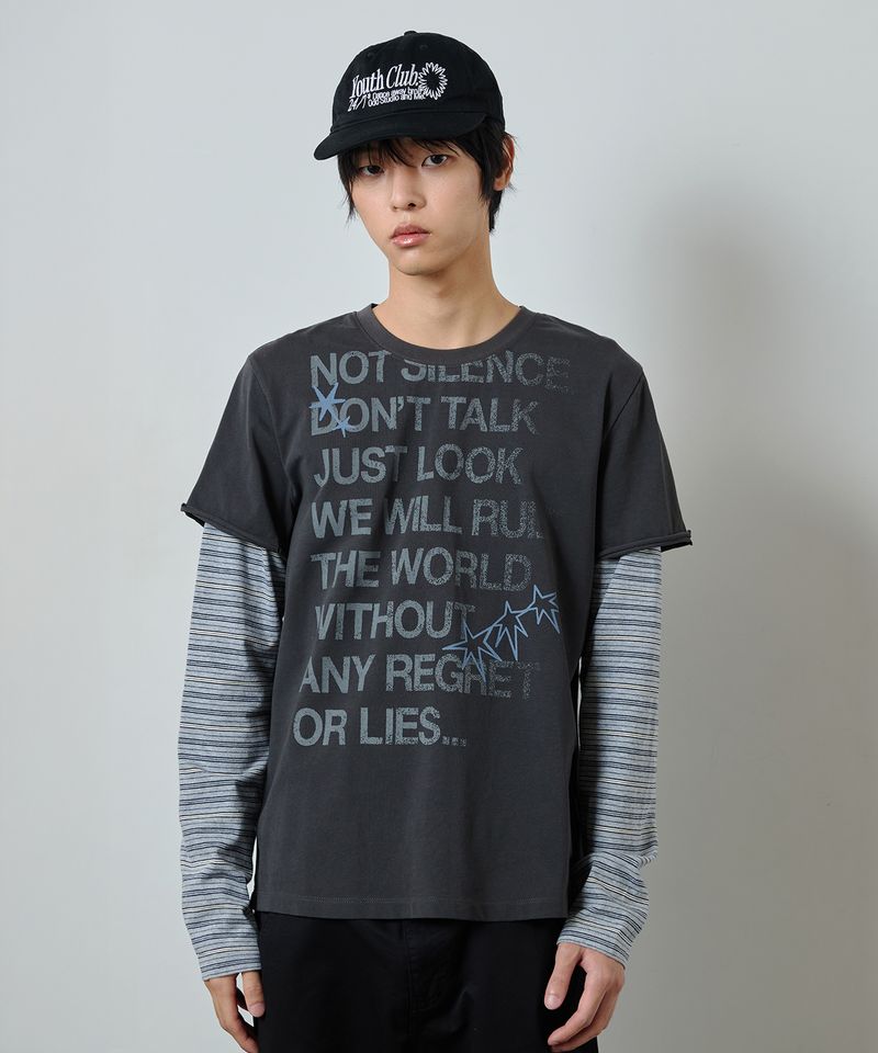 ODDSTUDIO（オッドスタジオ）の「Lettering Multi Stripe Layered Long Sleeve - CHARCOAL（Tops）」