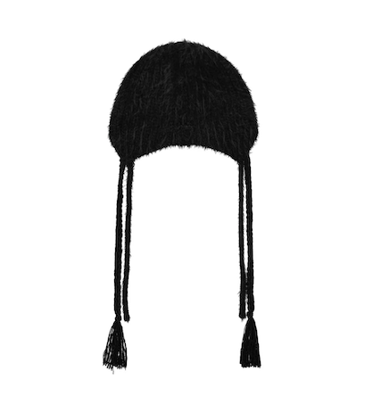 Double Strap Angora Beanie / Black