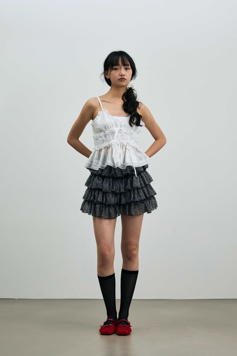 LEOPARD CANCAN MINI SKIRT PANTS / GRAY