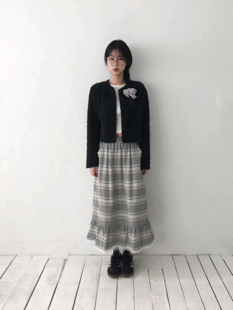 Plaid Frill Maxi Skirt