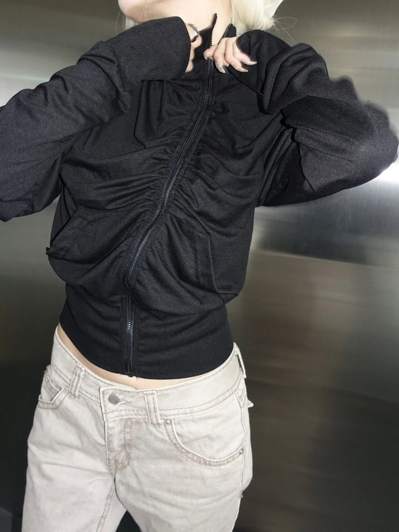 Asymmetric Shirring Zip-Up