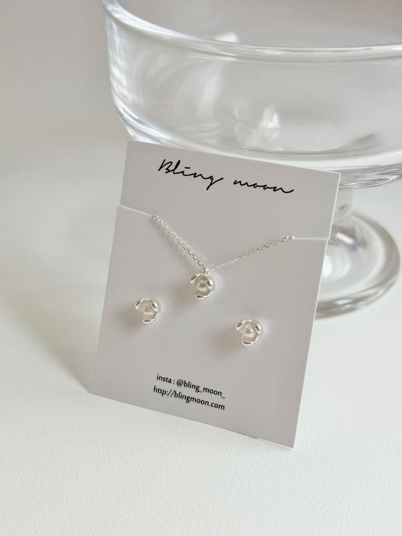 [Silver 925] Mini Pearl Earrings Necklace Set 