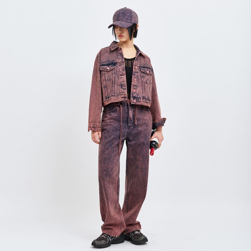 WINE DENIM CROP TRUCKER JACKET