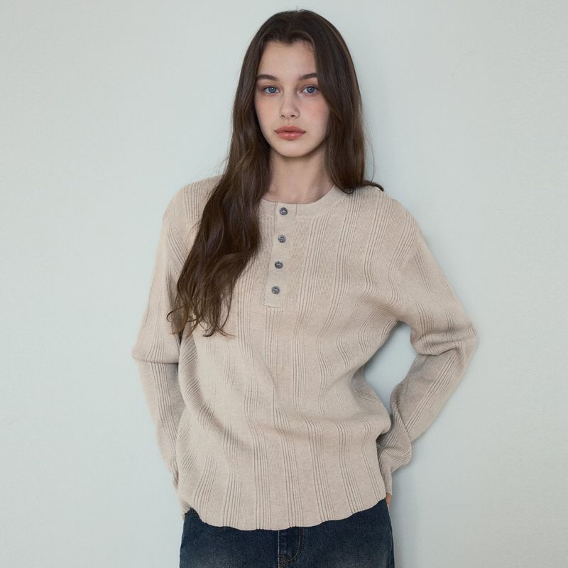 Always Ribbed HenleyNeck Washable Knit_5Color