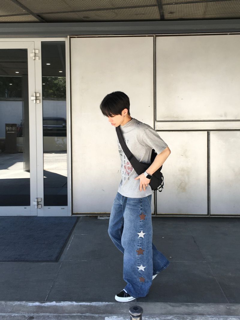 Kaz Star Embroidered Wide Denim Pants