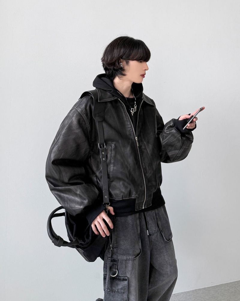 Akaza cropped leather jacket