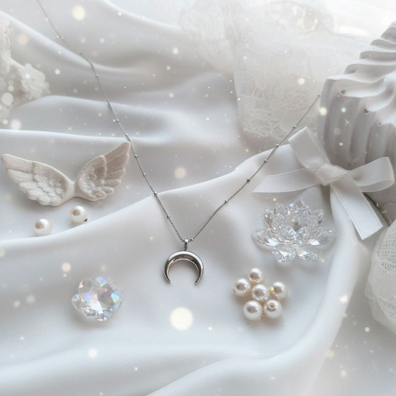 [Anti-tarnish/IDLE Shuhua Necklace] Upside Down Crescent Moon Pearl Layered Necklace - Silver
