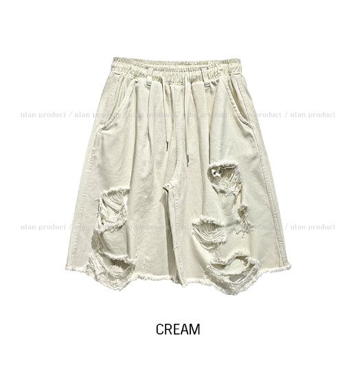 Motif Damage Banding Bermuda Pants