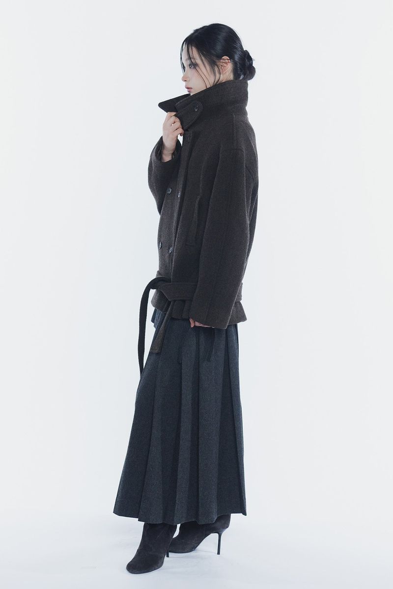 AMBER BELTED DOUBLE COAT brown