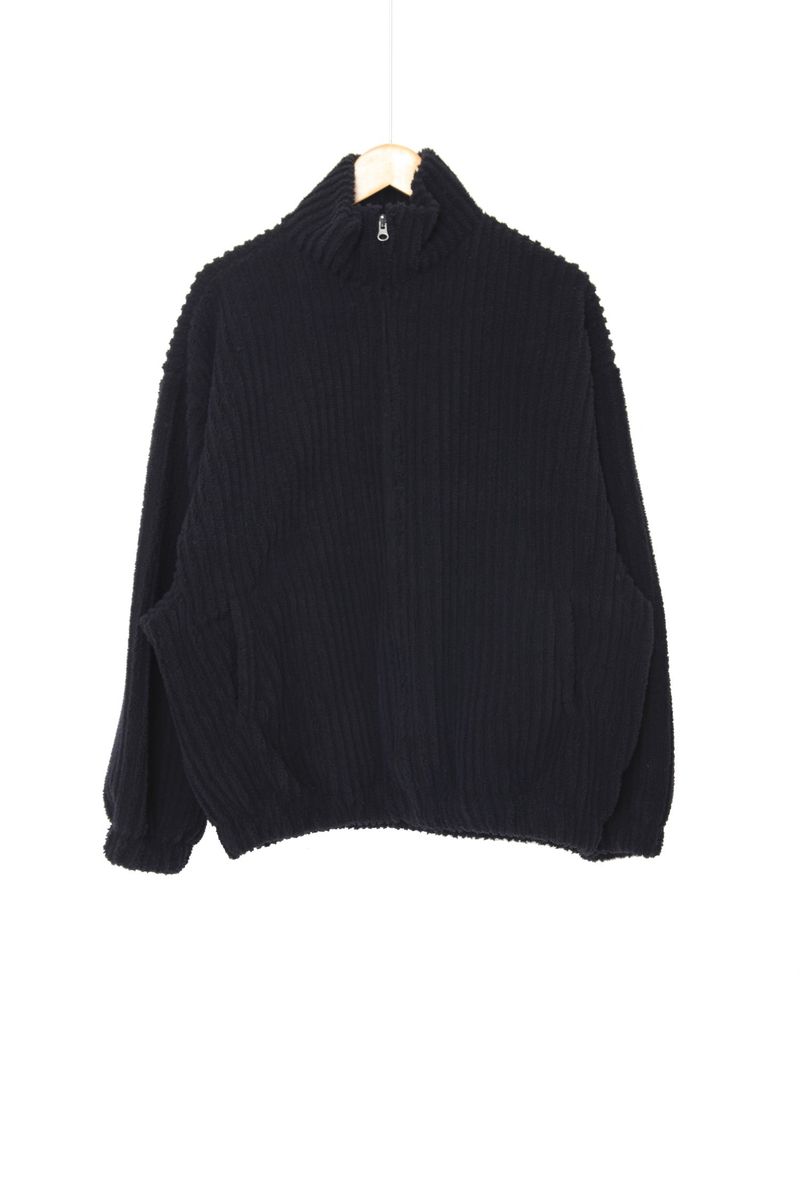 fur ribbed zip-up jacket