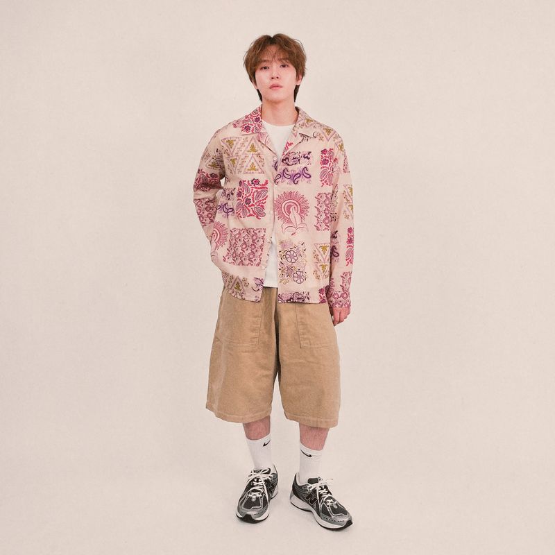 ethnic paisley open collar shirt_purple