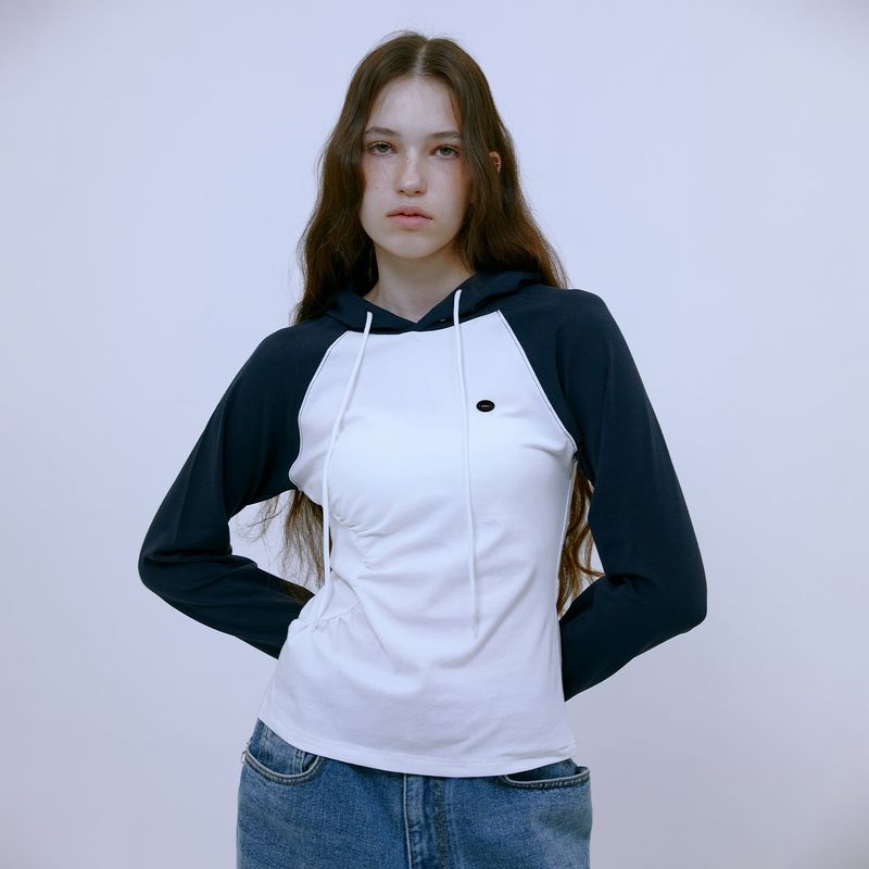 Asymmetric Ruched Hoodie (NAVY)
