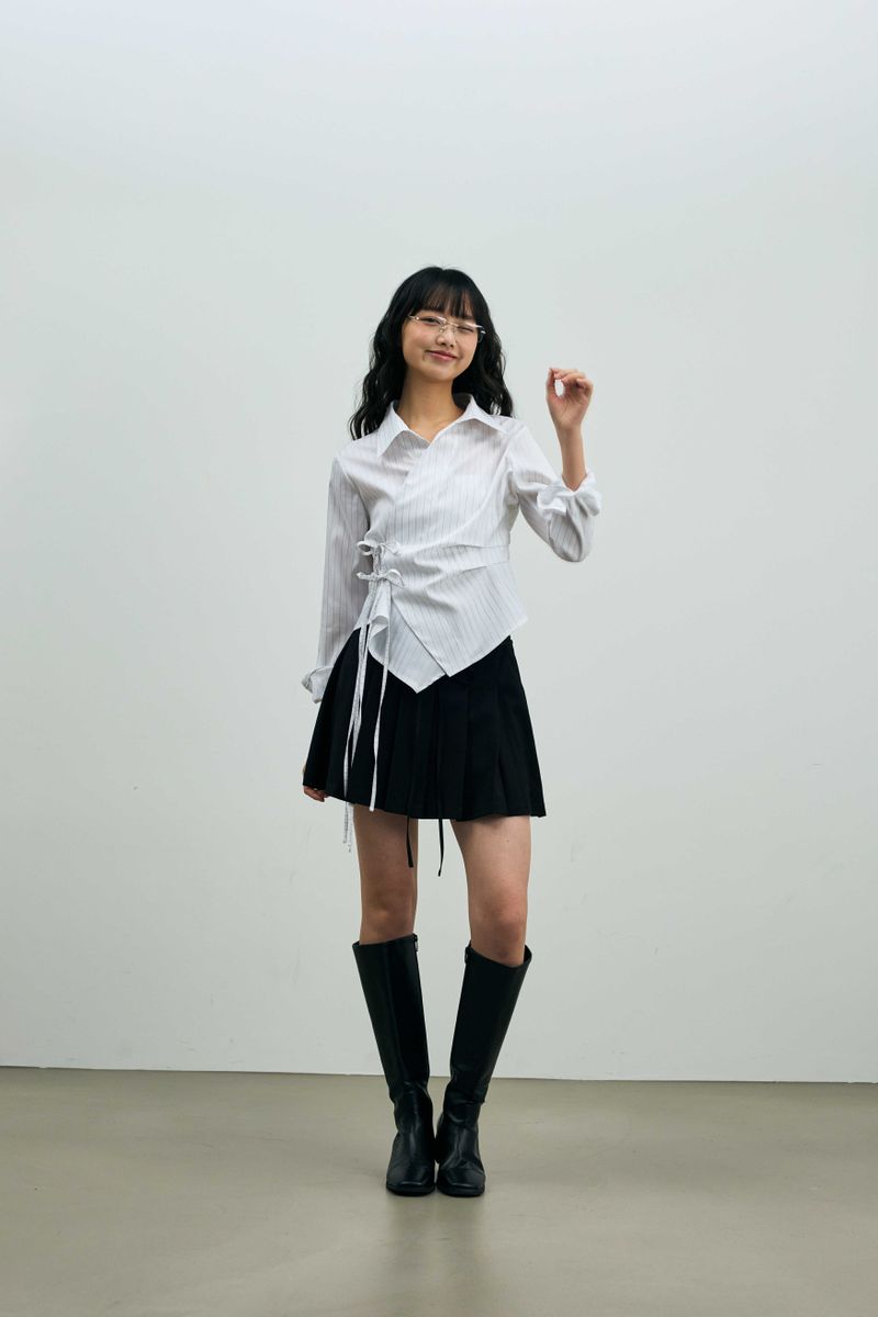 EVE STRIPE WRAP SHIRT / WHITE