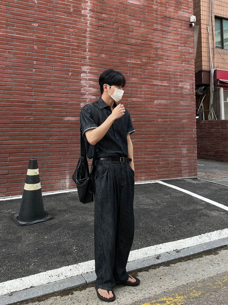 Mei linen indigo half shirts