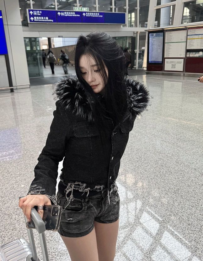 Damage Fur Denim Jacket