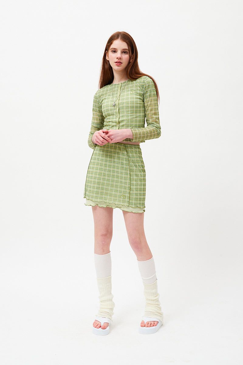 SMALL CHERRY SEE THROUGH PATTERN CARDIGAN [LIME]