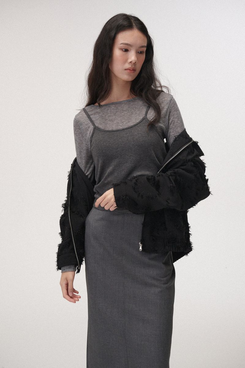 Wool stitch midi skirt (Dark grey)