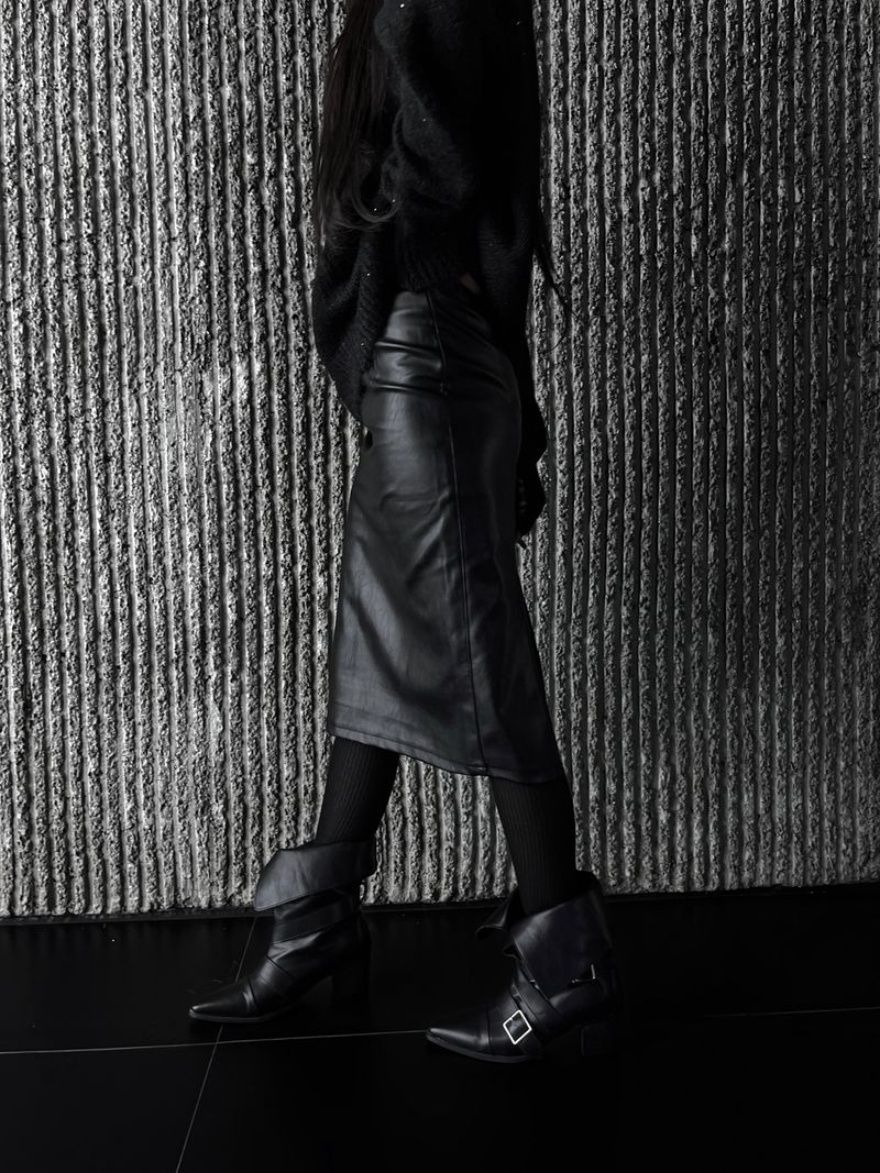 noir slit midi leather skirt