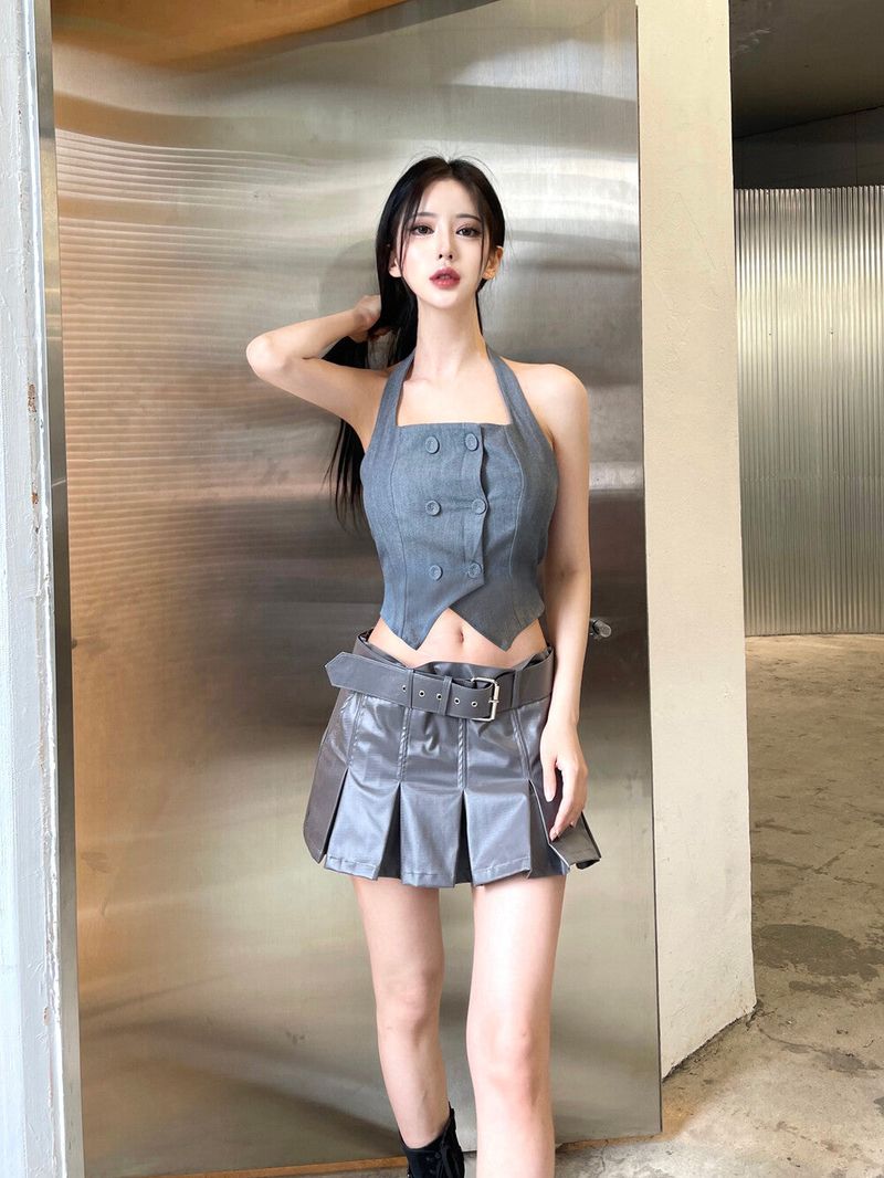 939. Coating mini pleats skirt (2color)