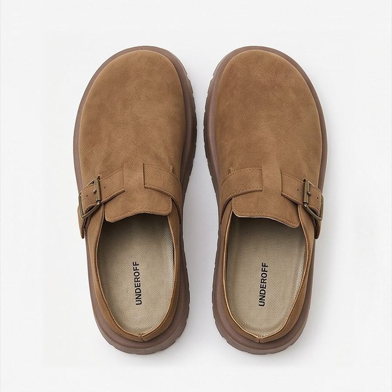 Buckle Round-Toe Clogs Camel