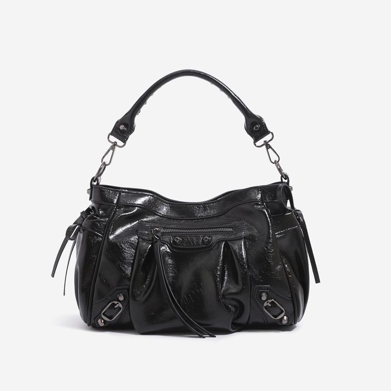 Pink Studded Biker Shoulder Bag with Multiple Pockets